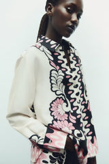 Chemise verticale à imprimé floral français, pantalon coupe droite