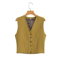 Ensemble jupe mi-longue décontractée à col en V et simple boutonnage