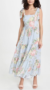 Französisches Kleid mit hoher Taille, schlankmachendem Print, rückenfrei, Schnürung hinten, Fliege