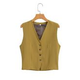 V Neck Single Breasted Slim Vest Casual Midi Skirt Skirt Set