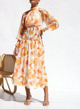 Robe imprimée à manches longues et taille élastique