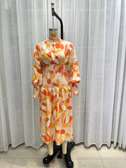 Robe imprimée à manches longues et taille élastique