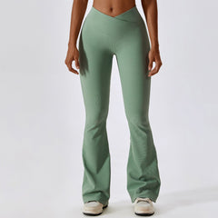 Cross High Waist Yoga Bell Bottom Pants Dance Sports Wide Leg Pants Casual Hip Lifting Fitness Bootcut Trousers