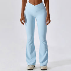 Cross High Waist Yoga Bell Bottom Pants Dance Sports Wide Leg Pants Casual Hip Lifting Fitness Bootcut Trousers