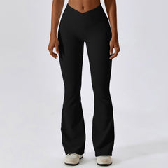 Cross High Waist Yoga Bell Bottom Pants Dance Sports Wide Leg Pants Casual Hip Lifting Fitness Bootcut Trousers