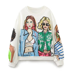French Girl Printed Crew Neck Sweatshirt