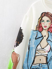 French Girl Printed Crew Neck Sweatshirt