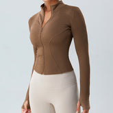 Thermo-Samt-Langarm-Yoga-Jacke für Outdoor-Sportarten mit Reißverschluss, Yoga, schlankes Workout-Top
