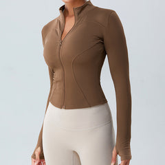 Thermo-Samt-Langarm-Yoga-Jacke für Outdoor-Sportarten mit Reißverschluss, Yoga, schlankes Workout-Top
