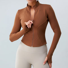 Thermo-Samt-Langarm-Yoga-Jacke für Outdoor-Sportarten mit Reißverschluss, Yoga, schlankes Workout-Top