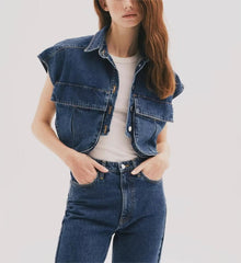 Jeans-Weste mit Doppeltaschen-Dekor