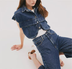 Jeans-Weste mit Doppeltaschen-Dekor