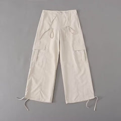 Retro-Freizeit-Arbeitshose mit Kordelzug und hoher Taille, locker hängende Hose mit weitem Bein