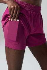 Hidden Pocket Loose Sports Shorts Faux Two Piece Woven Yoga Fitness Shorts