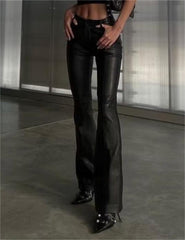 Pantalon en similicuir noir Pantalon High Street Pantalon droit bootcut à fermeture éclair