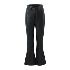 Pantalon en similicuir noir Pantalon High Street Pantalon droit bootcut à fermeture éclair