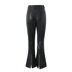 Pantalon en similicuir noir Pantalon High Street Pantalon droit bootcut à fermeture éclair