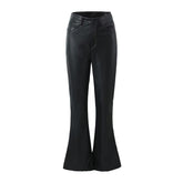 Black Faux Leather Pants High Street Pants Opening Zipper Straight Bootcut Trousers
