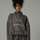 Sweat à capuche tendance, sensation de détente ample, style urbain, manteau d'hiver à demi-fermeture éclair