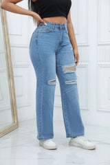 Jeans mit Wasserwaschung und weitem Bein