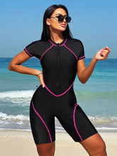 Bikinx Solid Color Surfing With Contrast Trim Front Zipper Slim Edges