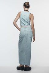 Short Denim Vest Split Midi Dress