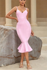 Girdle Deep V Plunge Strap Fishtail Bandage Dress Slim Fit Family Party Wedding Party Dress