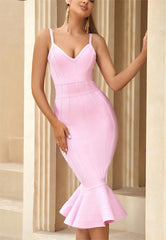 Girdle Deep V Plunge Strap Fishtail Bandage Dress Slim Fit Family Party Wedding Party Dress