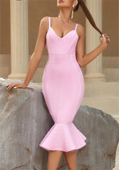 Girdle Deep V Plunge Strap Fishtail Bandage Dress Slim Fit Family Party Wedding Party Dress