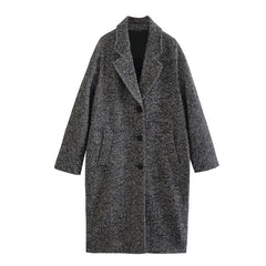 Elegant Intellectual Solid Color Coat Fall Lapels Loose Top Pocket Decoration Coat