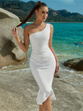 Robe de soirée élégante sans manches à une épaule pour fête annuelle