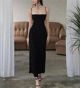 Robe à bretelles dos nu, fine, scintillante, ajourée, découpée, robe de haute qualité