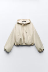 Preppy Loose Kurze Jacke mit Kapuze und plissiertem Wildleder-Textureffekt