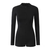 Combinaison short slim à manches longues et fermeture éclair