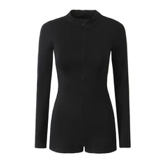 Langärmlige Jumpsuit-Shorts mit Reißverschluss und schmaler Passform