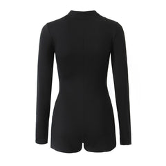Langärmlige Jumpsuit-Shorts mit Reißverschluss und schmaler Passform