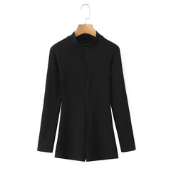 Langärmlige Jumpsuit-Shorts mit Reißverschluss und schmaler Passform