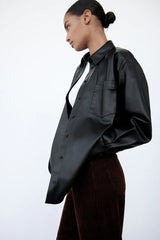Fall Street Urban Casual Faux Leather Shirt Faux Leather Shirt