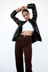 Fall Street Urban Casual Faux Leather Shirt Faux Leather Shirt
