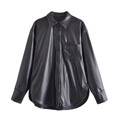 Fall Street Urban Casual Faux Leather Shirt Faux Leather Shirt