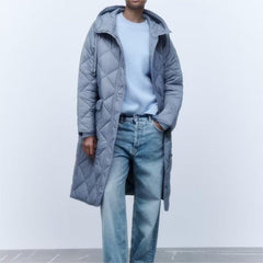 French Loose Slimming Diamond Long Version Cotton Coat Jacket