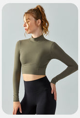 Workout Long Sleeve with Chest Pad StCollar Sports Top Waist Slimming Hollow Out Cutout Beauty Back Long Sleeve Yoga Wear