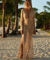 Robe longue tricotée à bretelles poitrine, robe de plage, chemisier tricoté, protection solaire