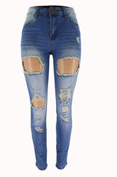 Ripped High Waist Slim Jeans Trousers