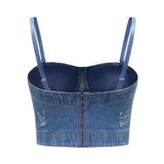 Korsett mit Stäbchen, Denim-Camisole, kurz, schmale Passform, rückenfrei, Innenbekleidung, Base-Tube-Top, Unterwäsche, Oberbekleidung