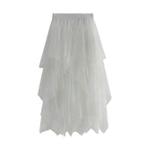 Irregular Asymmetric Mesh Skirt Mid Length Gauze Skirt High Waist All Matching Slimming Skirt