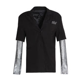 British Elegant Bead Mesh Stitching Long Sleeve Small Blazer