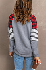 BELIEVE Plaid Striped Raglan Sleeve Top