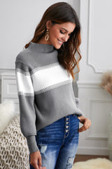 Pullover mit Farbblock-Muster und Stehkragen und Laternenärmeln