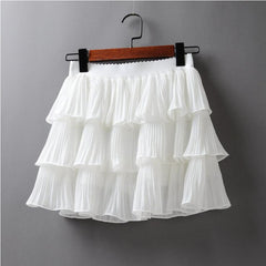 Chiffon Skirt Sweet Anti Exposure Tiered Dress Casual All Matching Elastic WaistbFairy Pleated Skirt